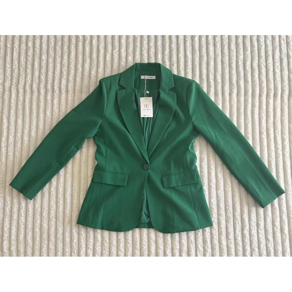 Green Women's Blazer with Single Button Closure
